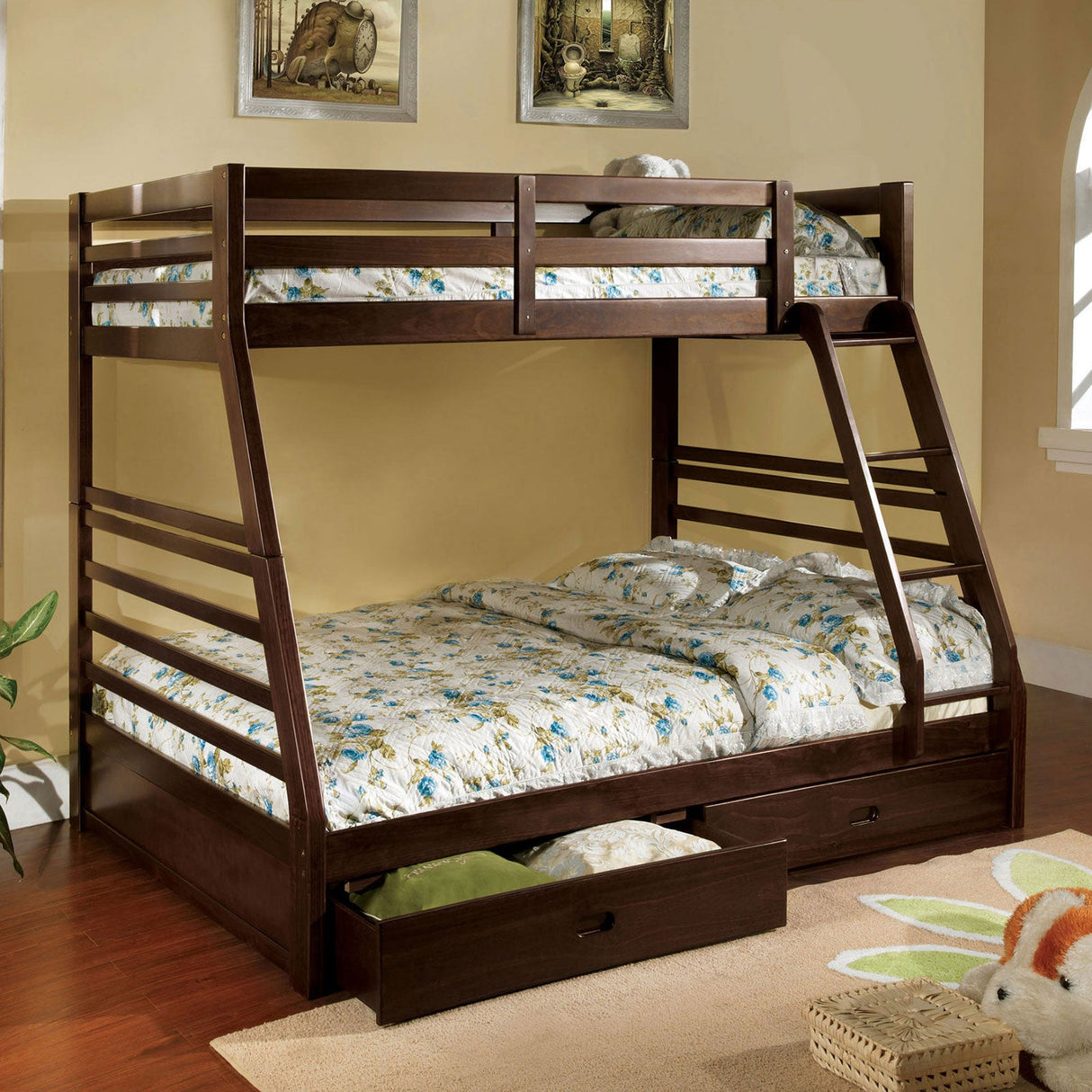 California Dark Walnut Bunk Bed by Furniture of America at Eve Furniture