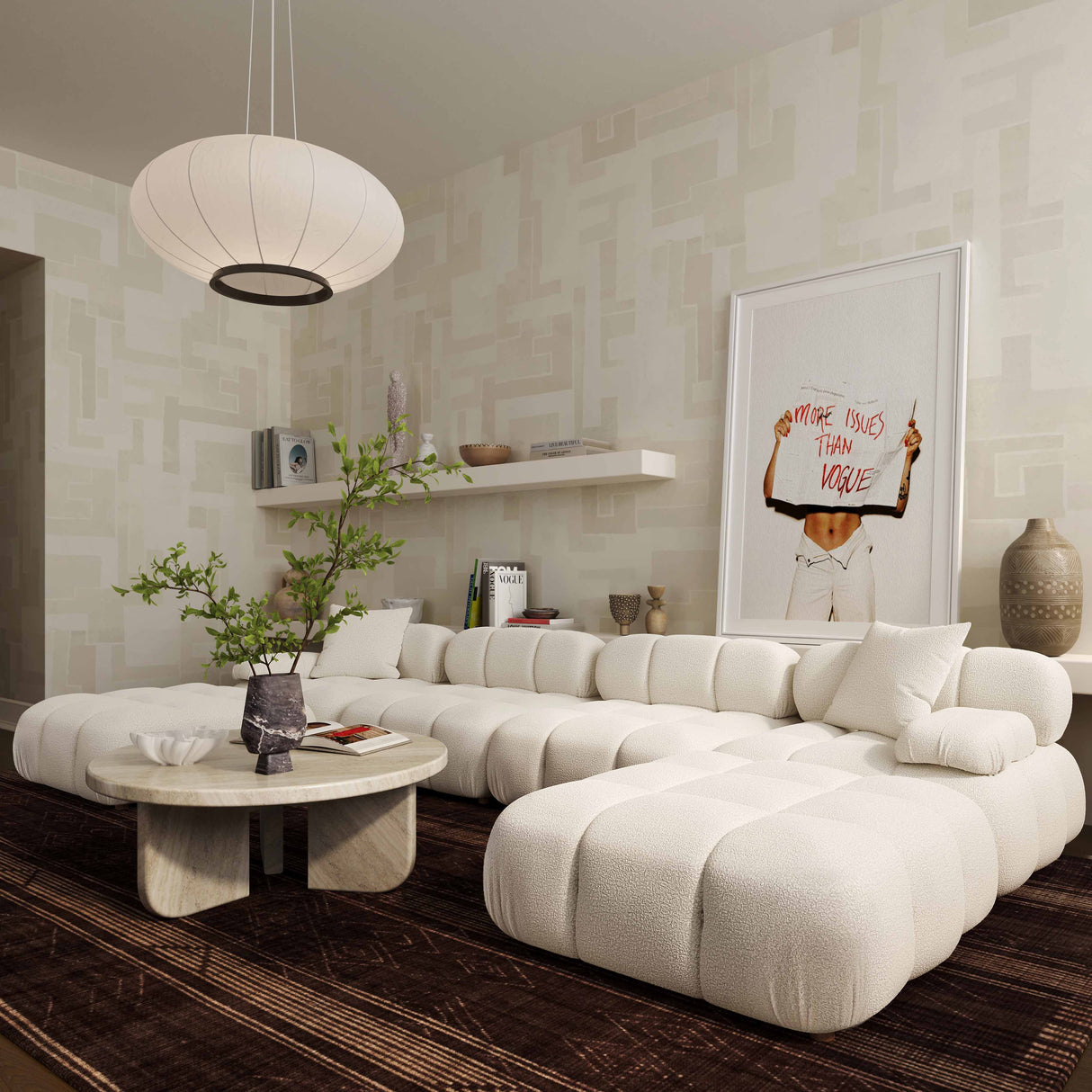 Calliope Cream Vegan Shearling 6-piece Modular U-Sectional by TOV Furniture at Eve Furniture