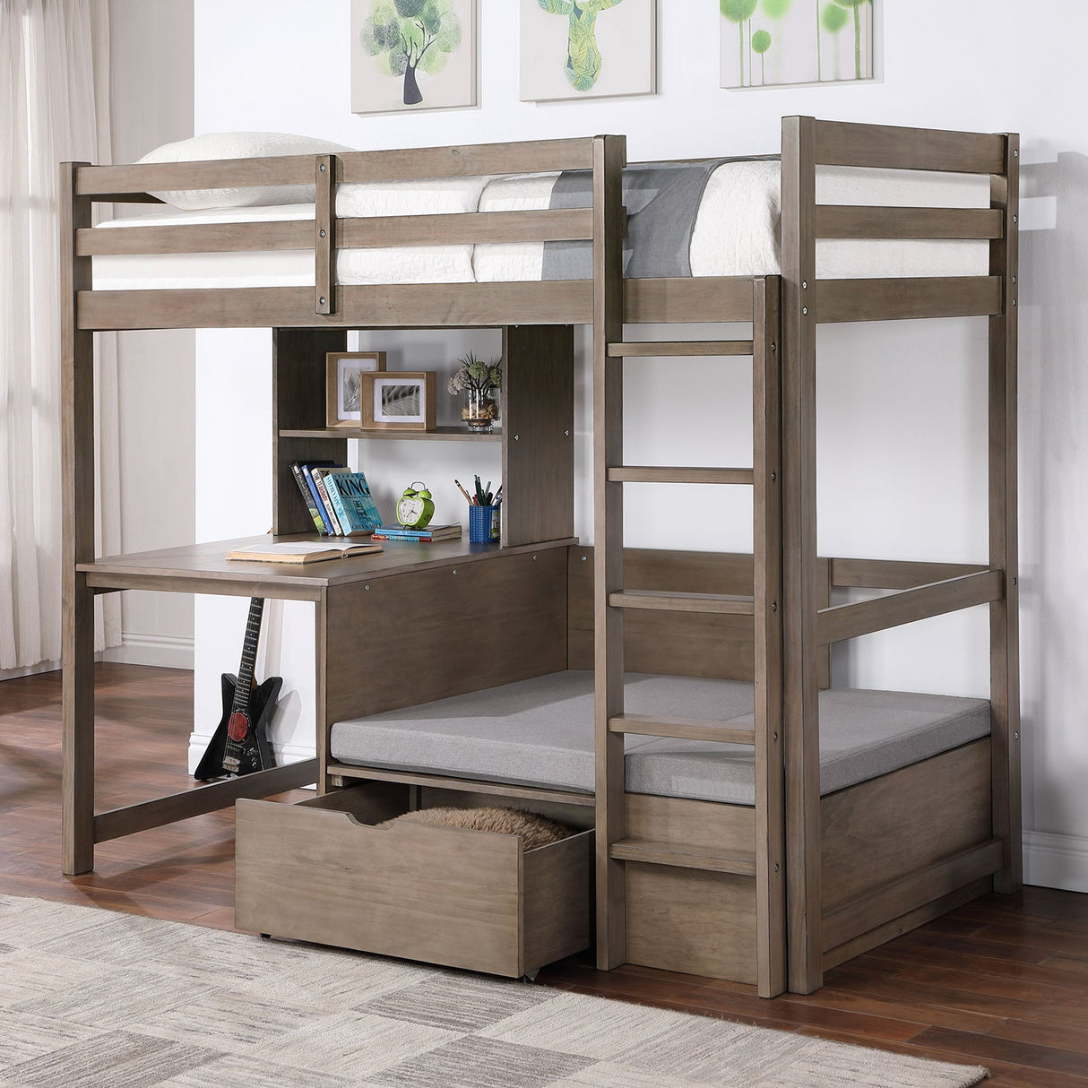 Callistus Warm Gray Twin/Workstation Loft Bed by Furniture of America at Eve Furniture