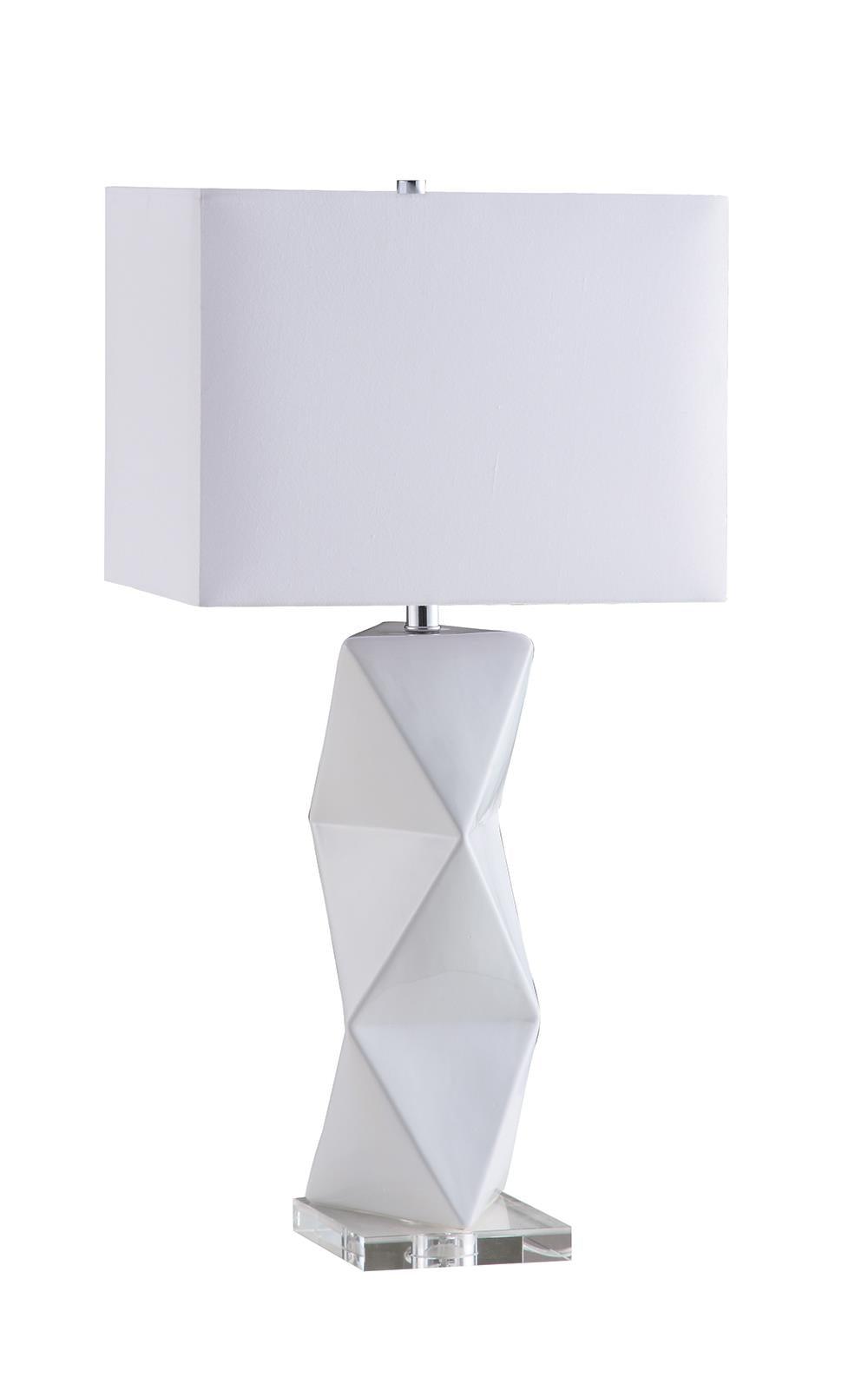 Camie White Geometric Ceramic Base Table Lamp by Coaster at Eve Furniture