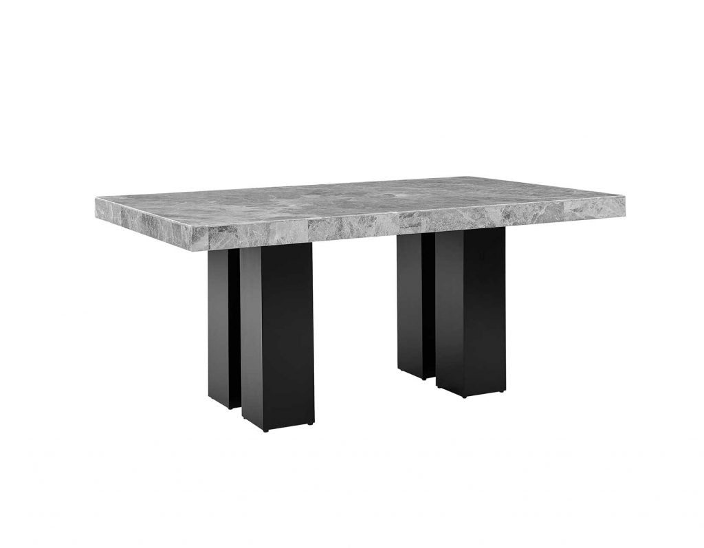 Artemis 5-Piece 70″ Rect Gray Marble Table, Black Finish w/4 Black Vegan Leather Chairs