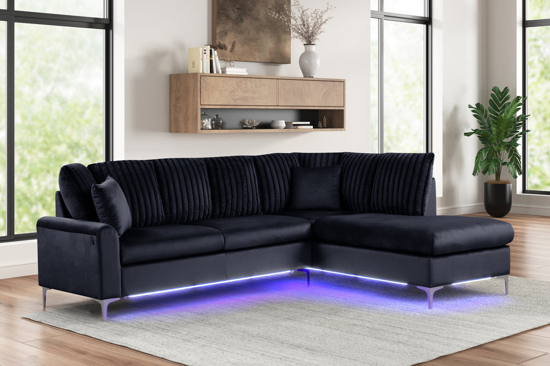 Candy Black Led Lights Right Arm Facing (RAF) Sectional by Happy Homes at Eve Furniture