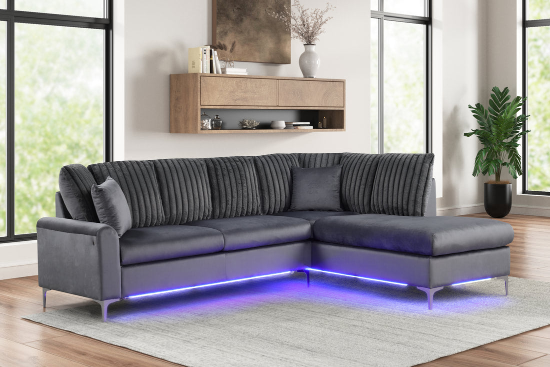Candy Grey Led Lights Right Arm Facing (RAF) Sectional by Happy Homes at Eve Furniture