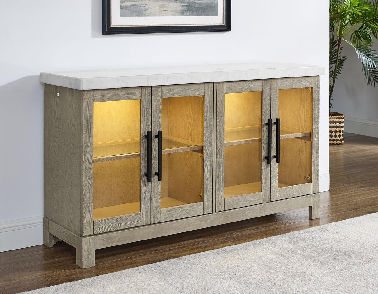 Carena White Marble Top Sideboard with Touch Lighting by Steve Silver at Eve Furniture