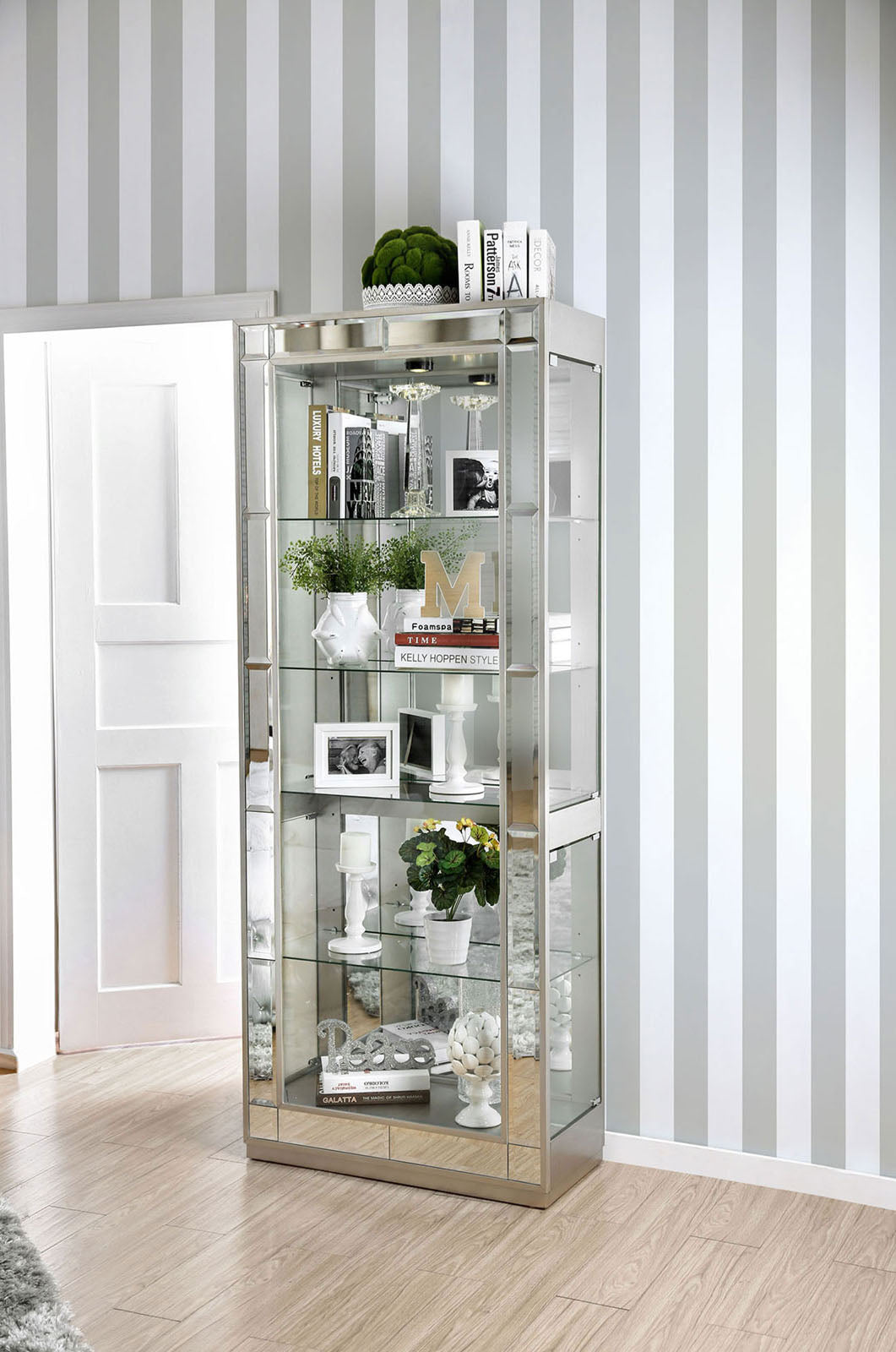 Carrollton Chrome Curio Cabinet by Furniture of America at Eve Furniture