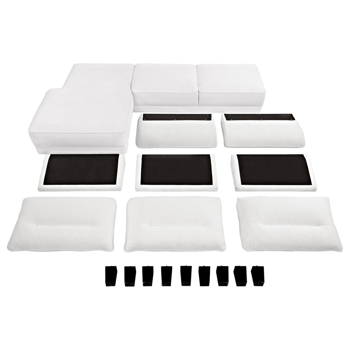 Caspian White and Black Upholstered Curved Arms Sectional Sofa by Coaster at Eve Furniture