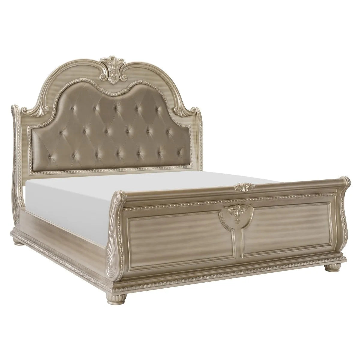 Cavalier Silver Upholstered Sleigh Bedroom Set by Homelegance at Eve Furniture