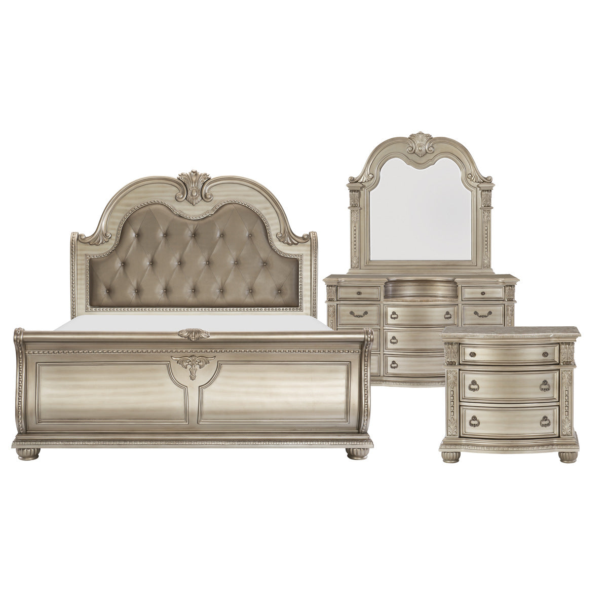 Cavalier Silver Upholstered Sleigh Bedroom Set by Homelegance at Eve Furniture