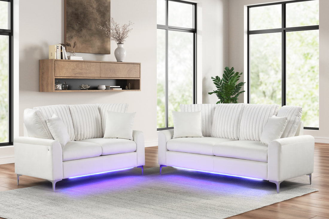 Celina Beige Sofa & Loveseat with LED Lights by Happy Homes at Eve Furniture