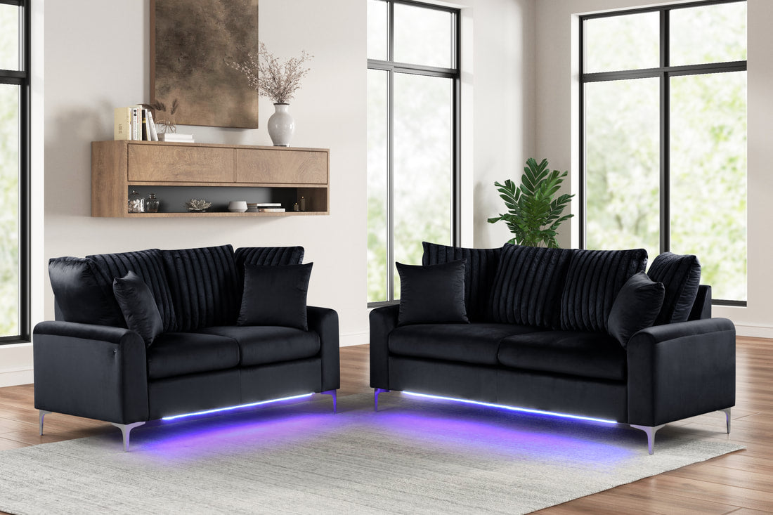 Celina Black Sofa & Loveseat with LED Lights by Happy Homes at Eve Furniture