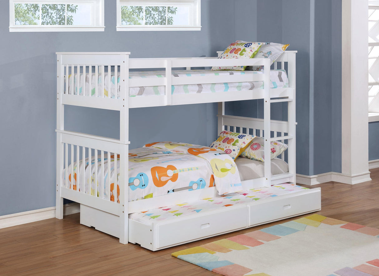 Chapman White Wood Twin over Twin Bunk Bed by Coaster at Eve Furniture