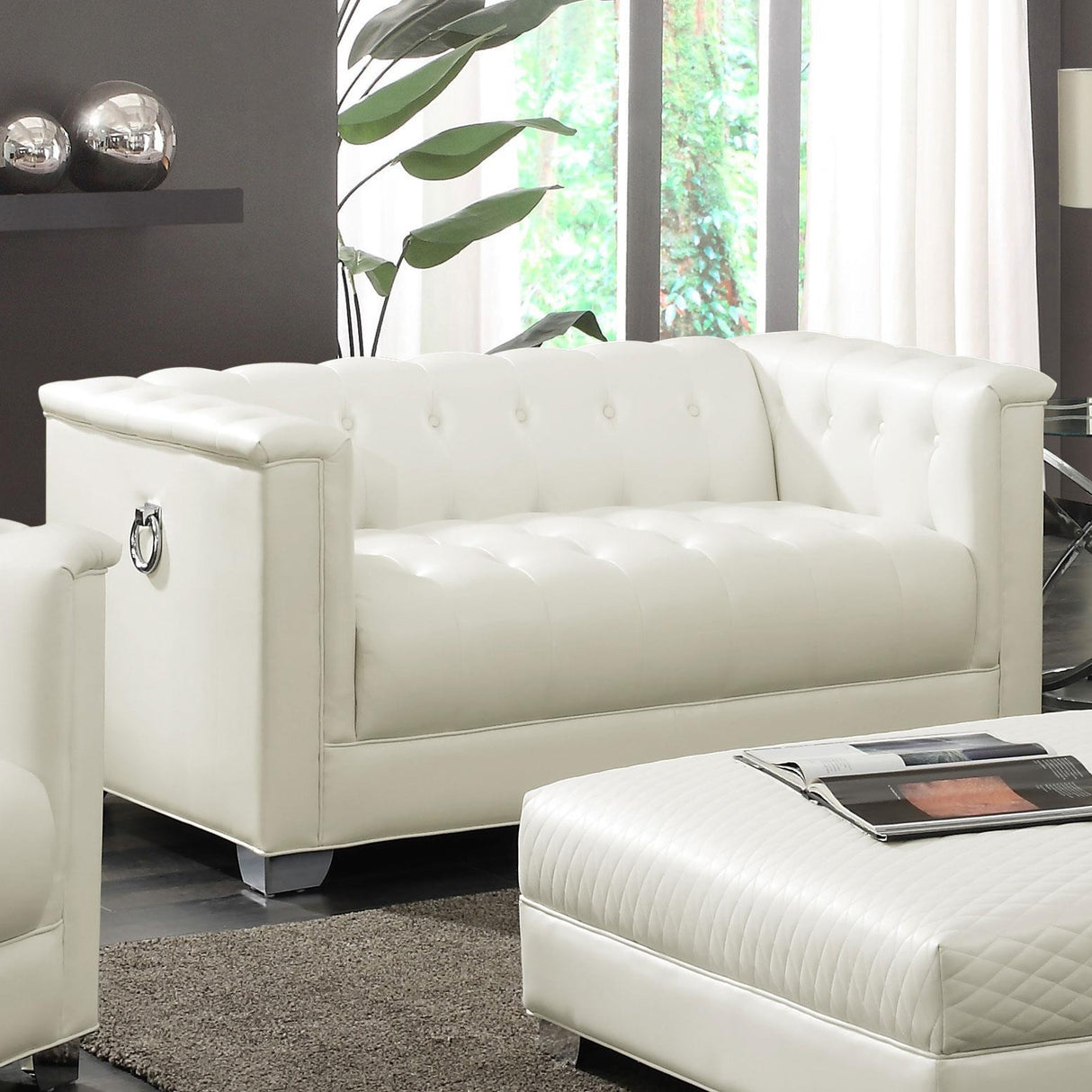Chaviano Pearl White Tufted Upholstered Loveseat by Coaster at Eve Furniture