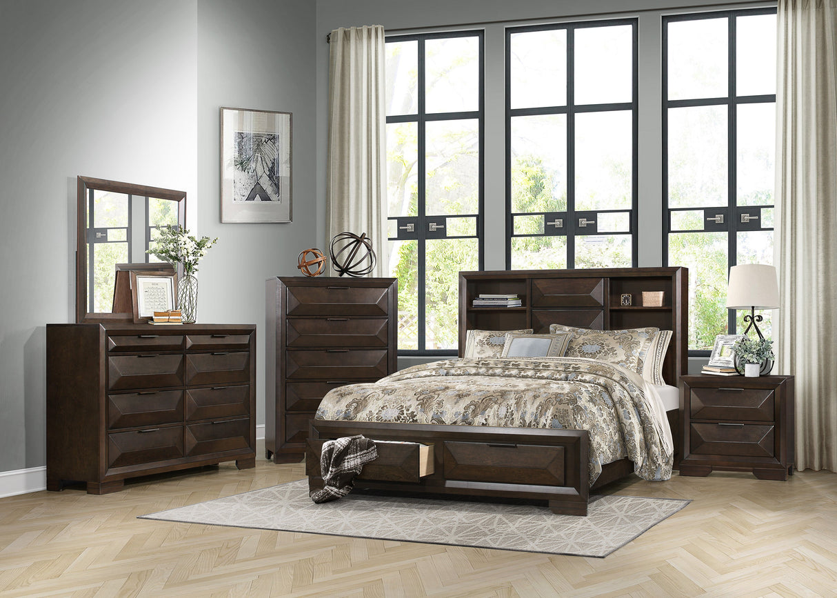 Chesky Warm Espresso Bookcase Storage Platform Bedroom Set by Homelegance at Eve Furniture