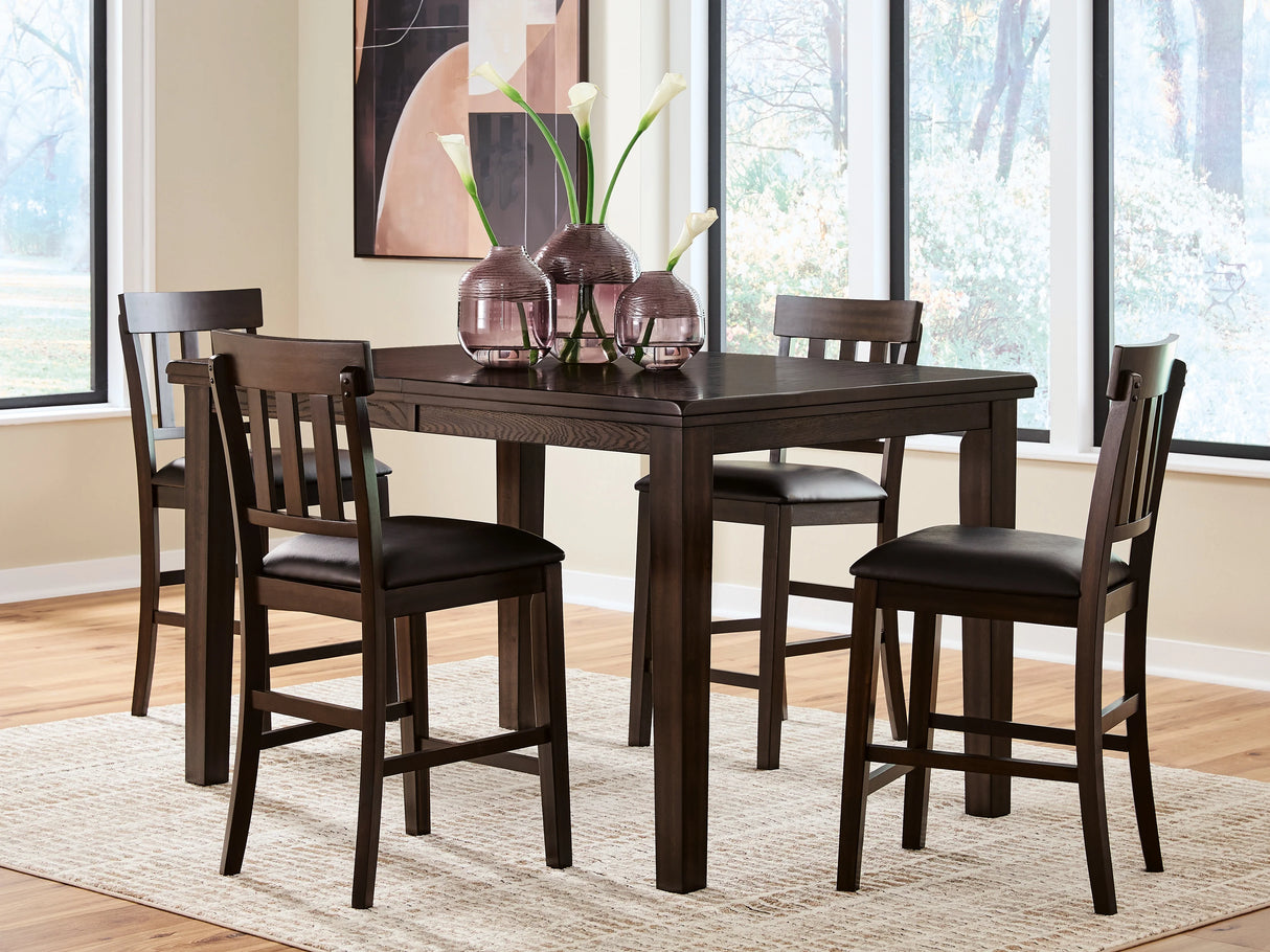 Haddigan Dark Brown Counter Height Dining Table and 4 Barstools