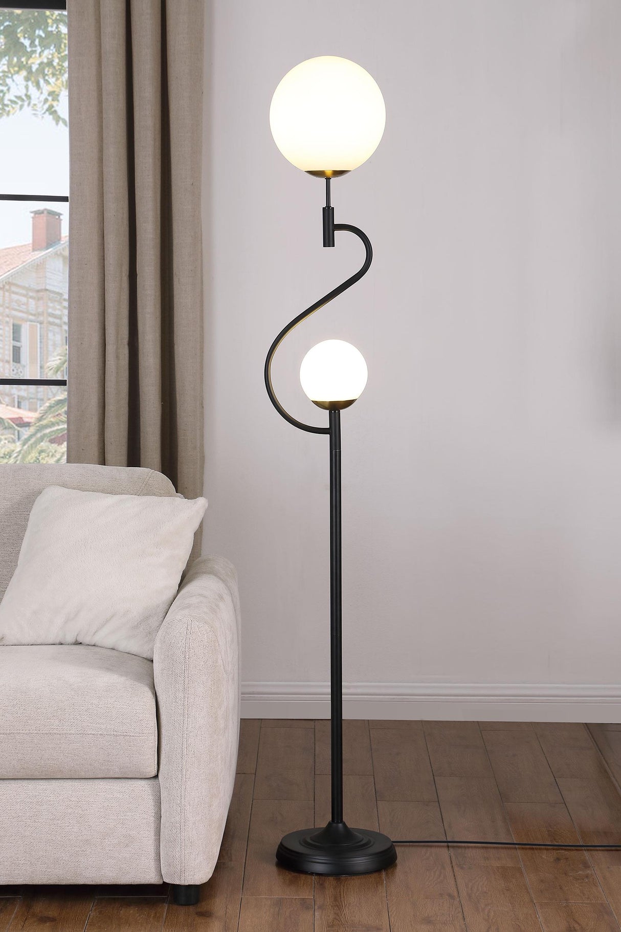 Dacki Black 69-inch Dual Spherical Bulb Metal Floor Lamp by Coaster at Eve Furniture