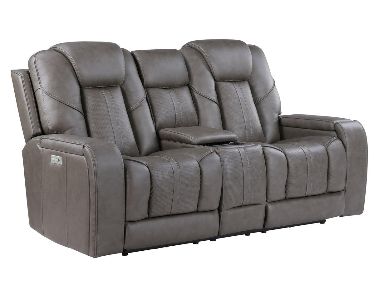 Daniel Triple Power Home Theater Leather Reclining Console Loveseat, Built-in Speakers, Heat and Massage by Steve Silver at Eve Furniture
