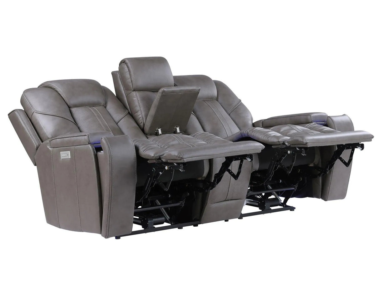 Daniel Triple Power Home Theater Leather Reclining Console Loveseat, Built-in Speakers, Heat and Massage by Steve Silver at Eve Furniture