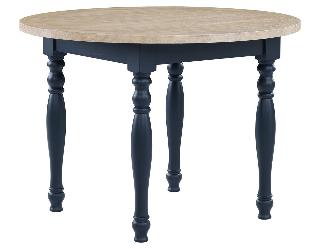Darcy 42″ Round Dining Table, Midnight Blue and Natural Finish by Steve Silver at Eve Furniture