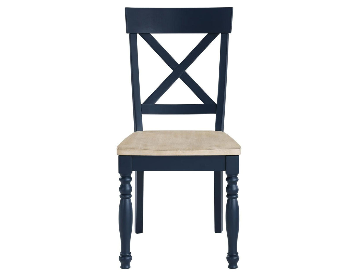 Darcy Solid Wood Side Chair, Midnight Blue and Natural Finish by Steve Silver at Eve Furniture