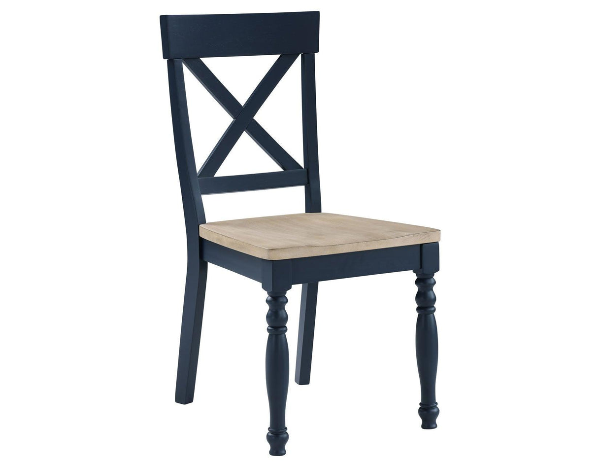 Darcy Solid Wood Side Chair, Midnight Blue and Natural Finish by Steve Silver at Eve Furniture
