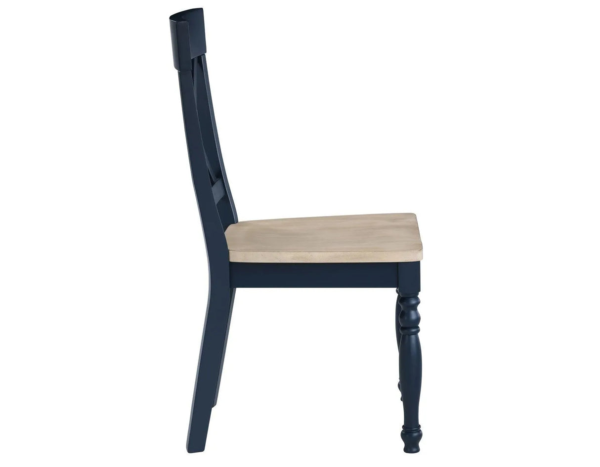 Darcy Solid Wood Side Chair, Midnight Blue and Natural Finish by Steve Silver at Eve Furniture