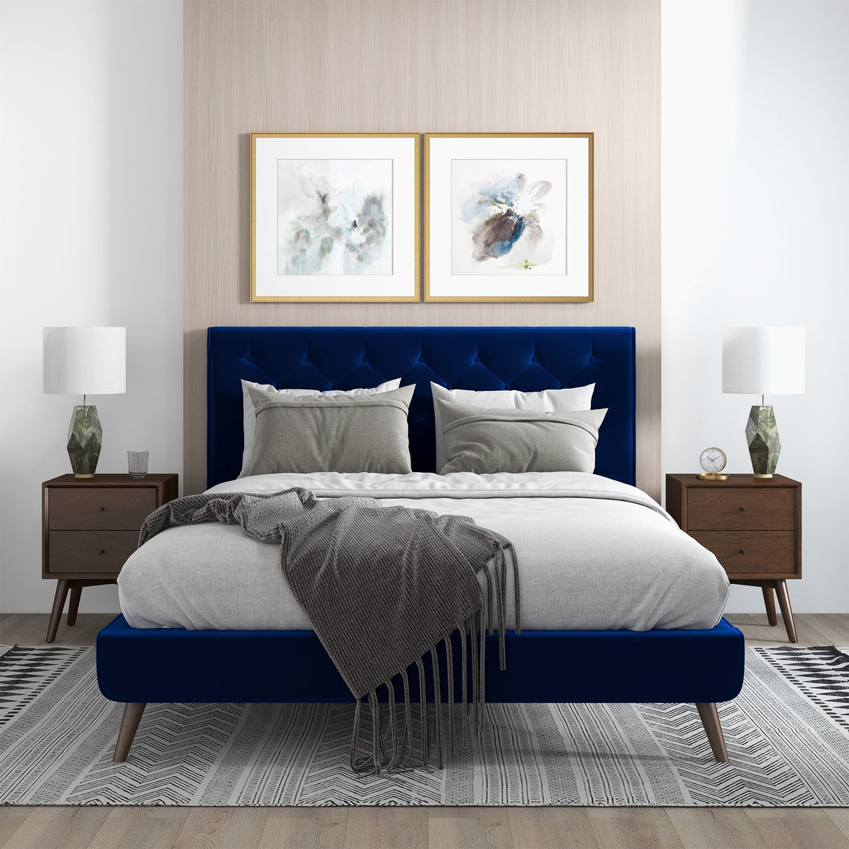 Dillon Blue Velvet Platform Bed (Queen Size) by Ashcroft Imports at Eve Furniture