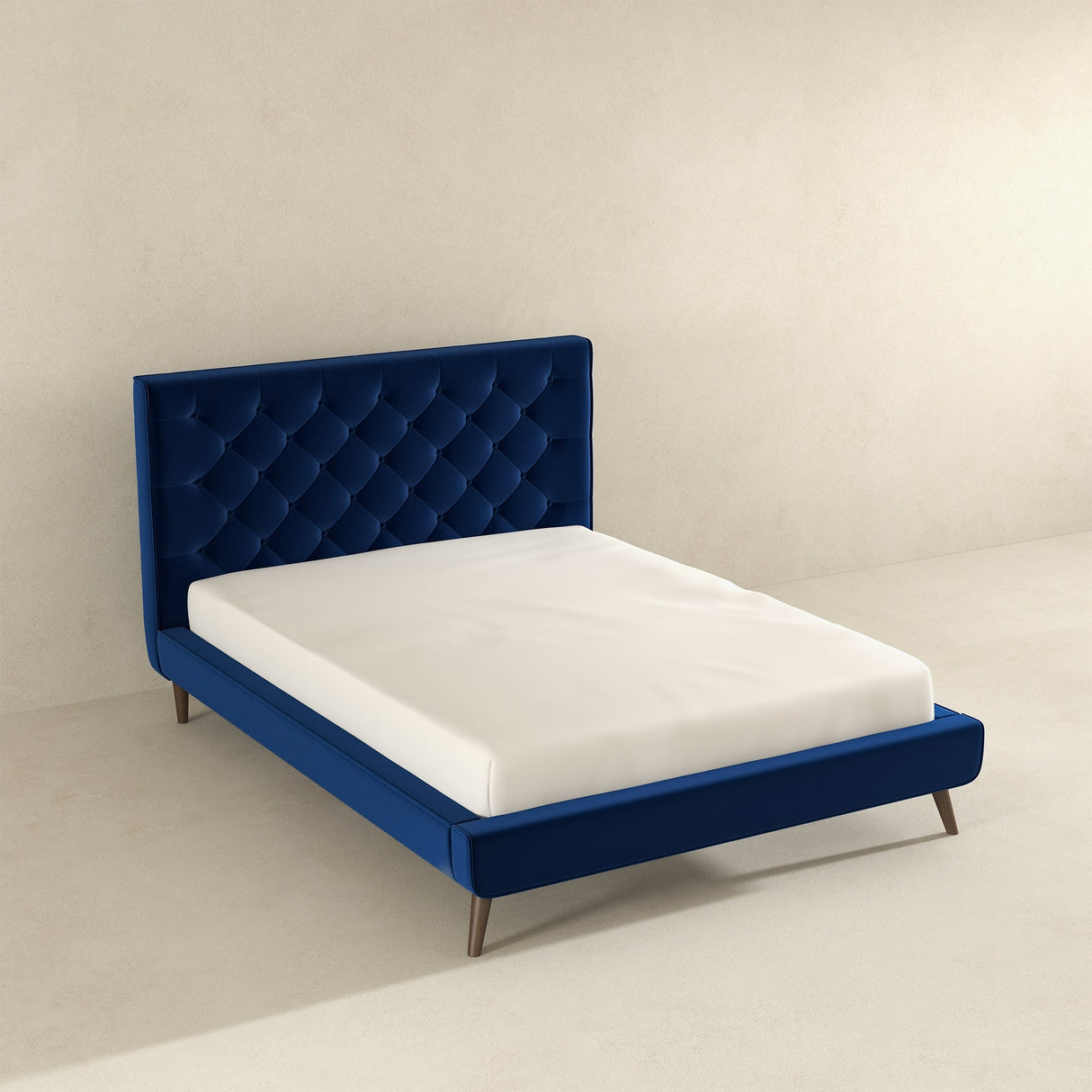 Dillon Blue Velvet Platform Bed (Queen Size) by Ashcroft Imports at Eve Furniture