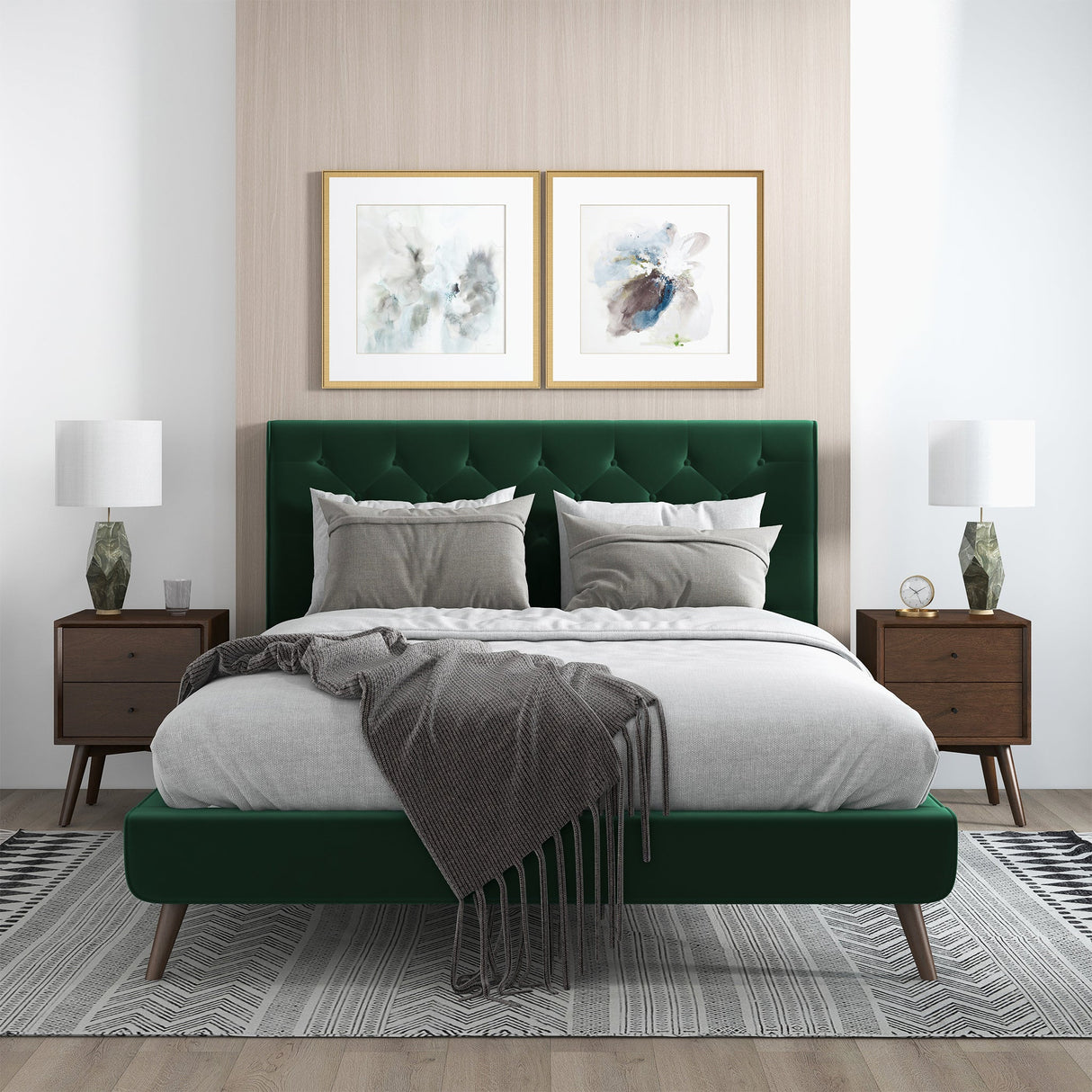 Dillon Dark Green Velvet Platform Bed (Queen Size) by Ashcroft Imports at Eve Furniture