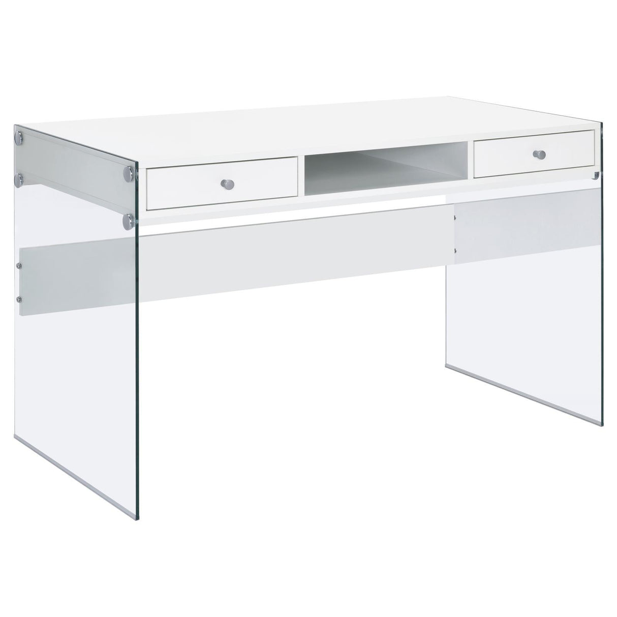 Dobrev Glossy White/Clear 2-Drawer Writing Desk by Coaster at Eve Furniture