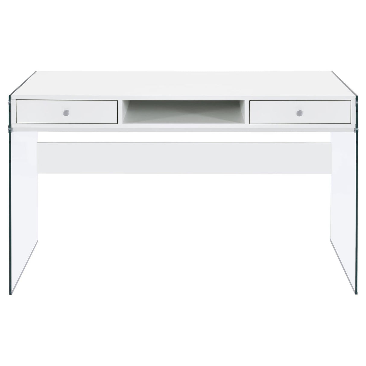 Dobrev Glossy White/Clear 2-Drawer Writing Desk by Coaster at Eve Furniture