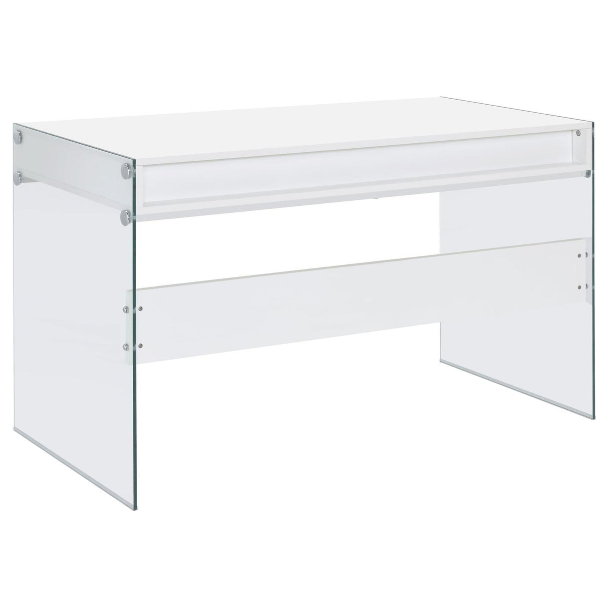 Dobrev Glossy White/Clear 2-Drawer Writing Desk by Coaster at Eve Furniture