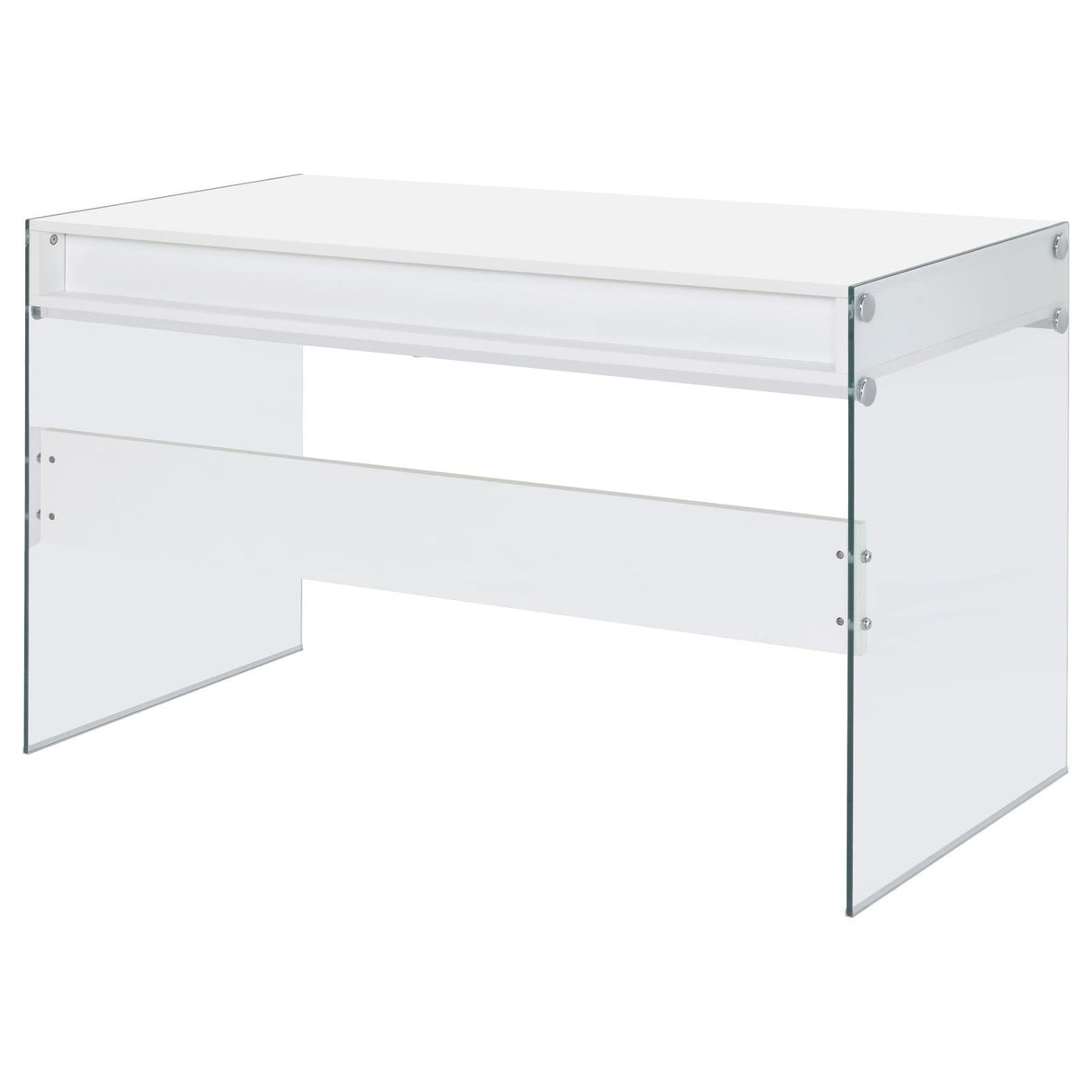 Dobrev Glossy White/Clear 2-Drawer Writing Desk by Coaster at Eve Furniture