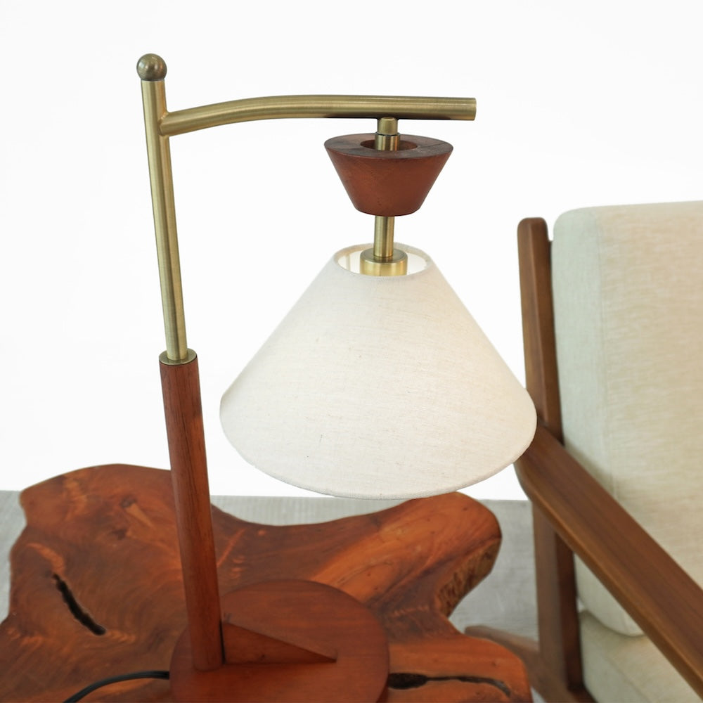 Dreamlight Table Lamp, Brown Solid Wood Base with Elegant Cone Linen Shade by Ashcroft Imports at Eve Furniture