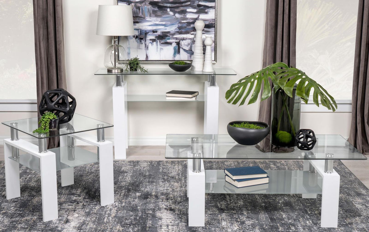 Dyer Rectangular Glass Top Coffee Table With Shelf White by Coaster at Eve Furniture