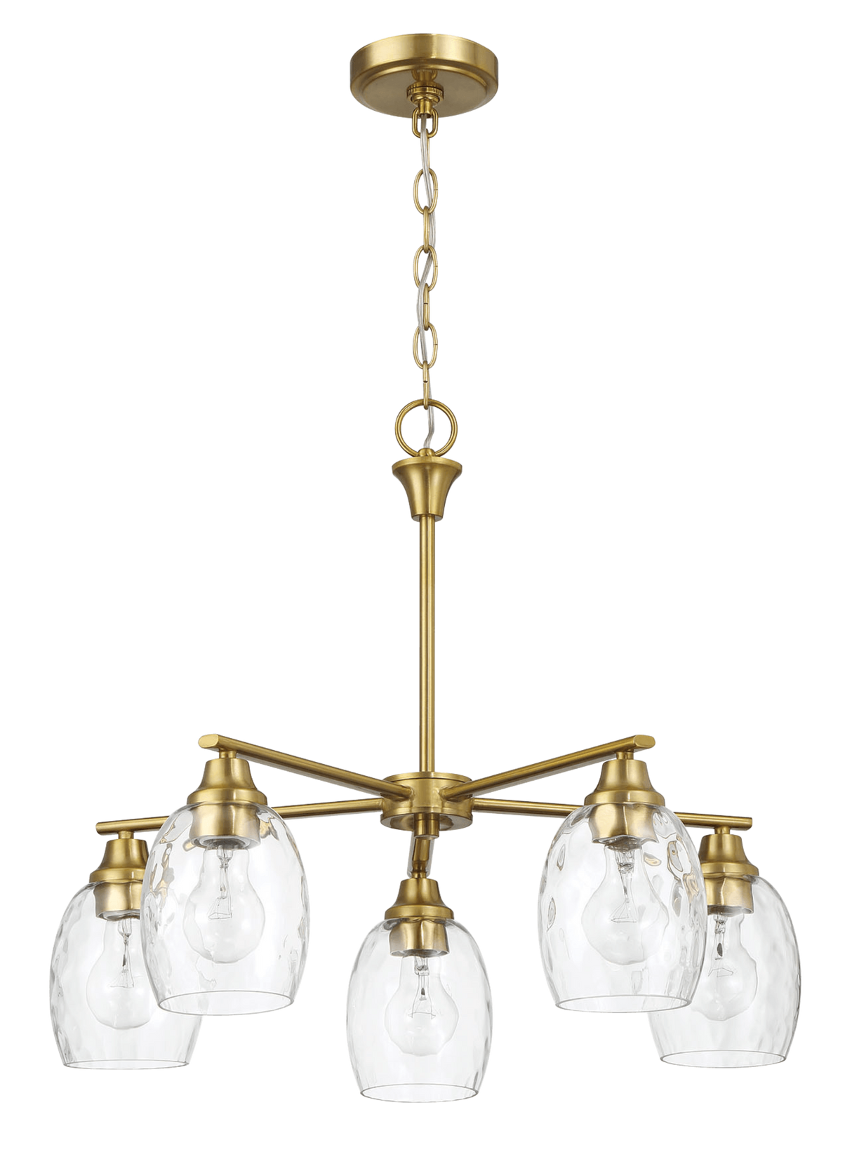 Elegance Five Lights Linear Arms with Golden Brass Finish Chain Chandelier 24"W × 8.5"H with Clear Water Glass by Ashcroft Imports at Eve Furniture