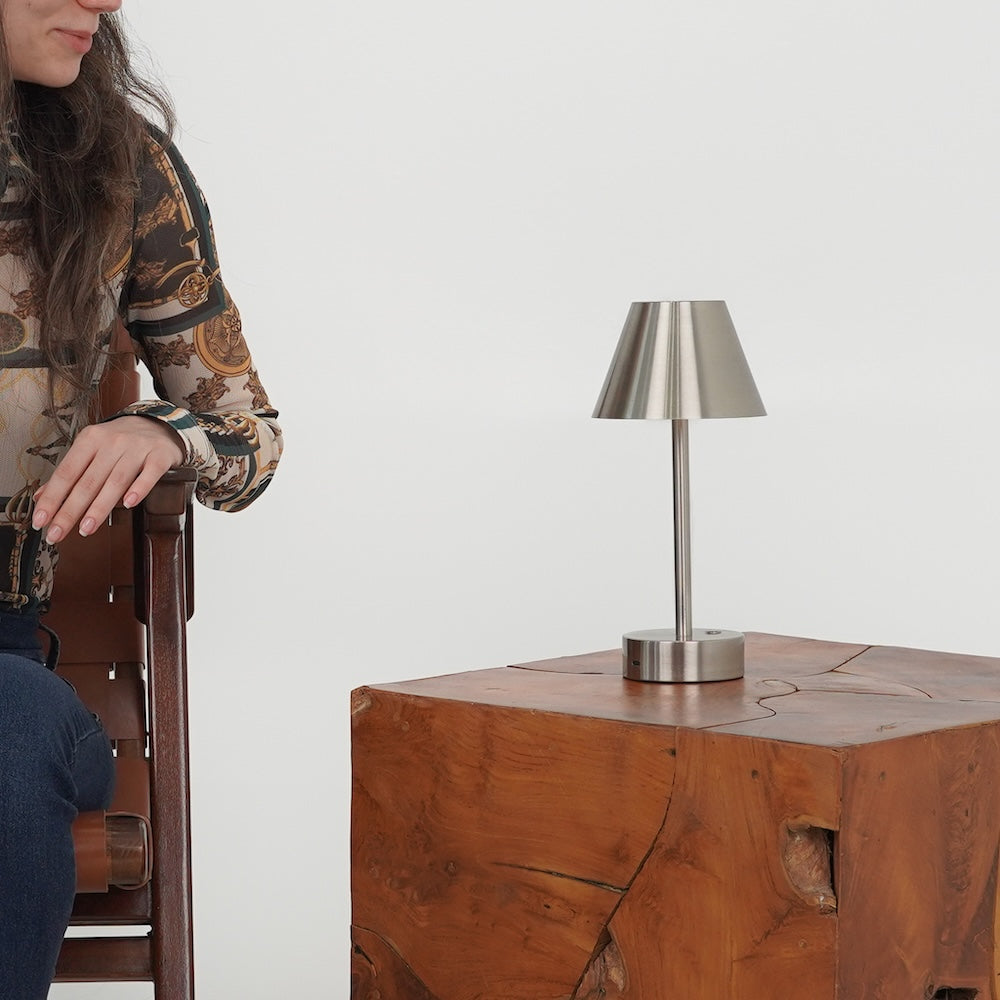 Elegance Rechargeable LED Table Lamp Brushed Nickel LED Touch Switch by Ashcroft Imports at Eve Furniture