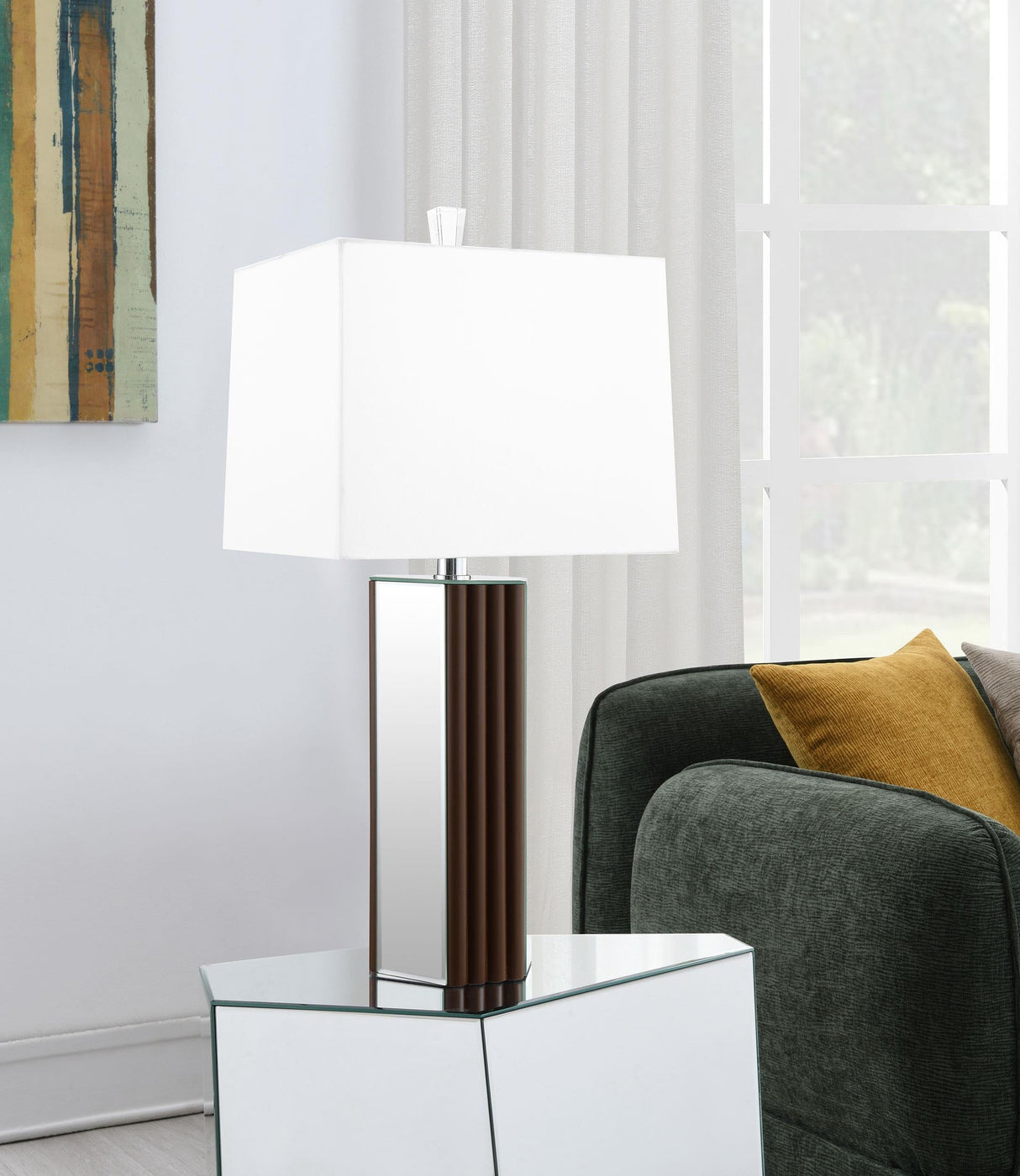 Elena Brown 30-inch Square Tapered Mirrored Table Lamp by Coaster at Eve Furniture