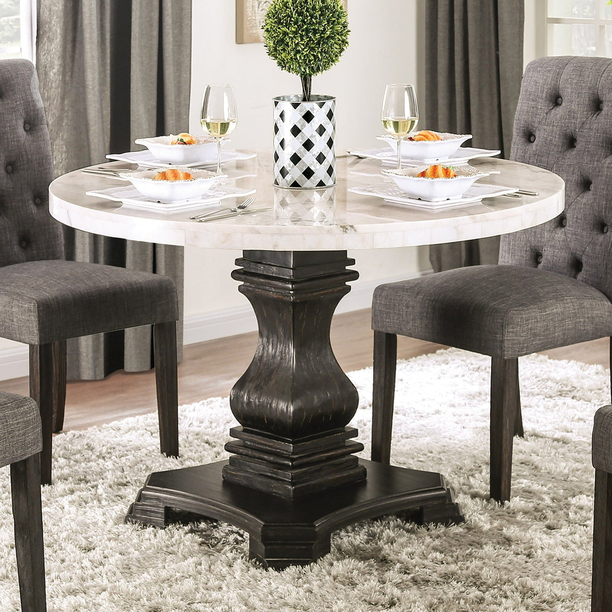 Elfredo White/Antique Black Round Table by Furniture of America at Eve Furniture