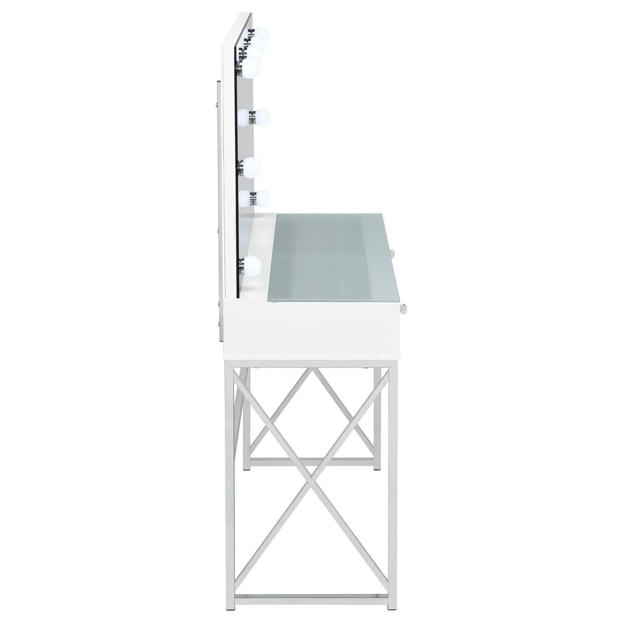 Eliza White and Chrome 2-piece Vanity Set with Hollywood Lighting by Coaster at Eve Furniture