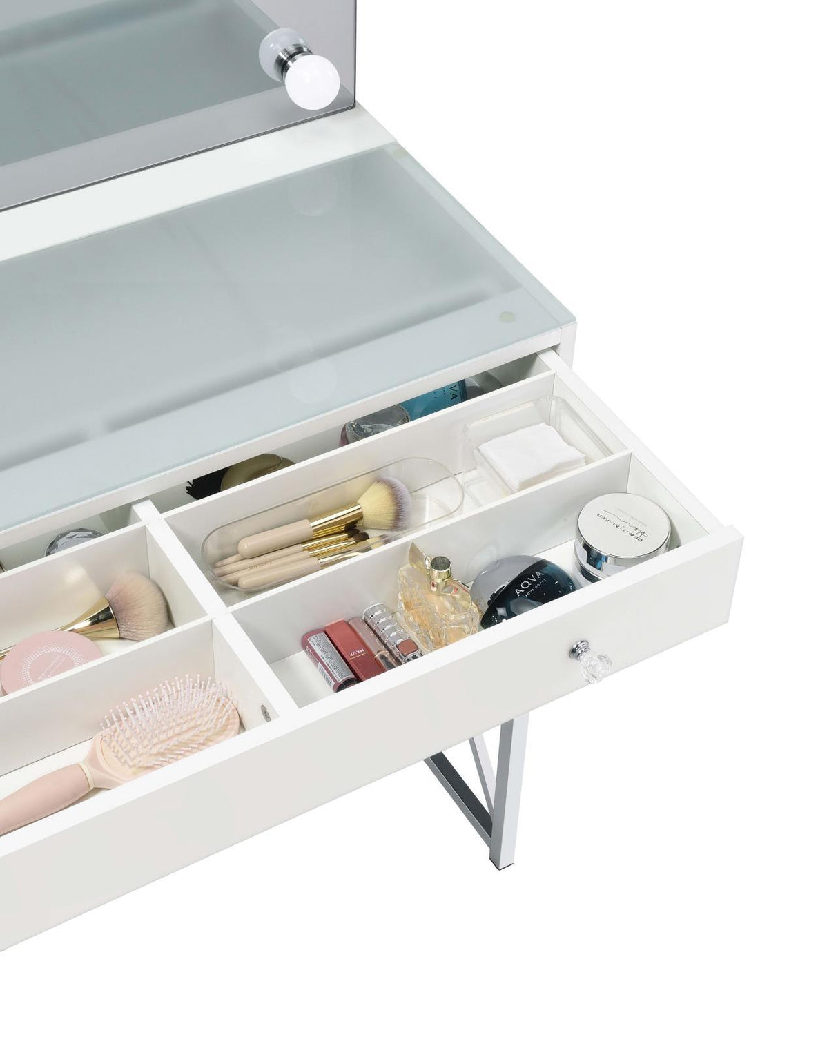 Eliza White and Chrome 2-piece Vanity Set with Hollywood Lighting by Coaster at Eve Furniture