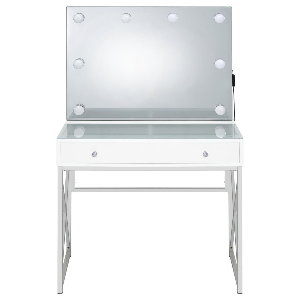 Eliza White and Chrome 2-piece Vanity Set with Hollywood Lighting by Coaster at Eve Furniture