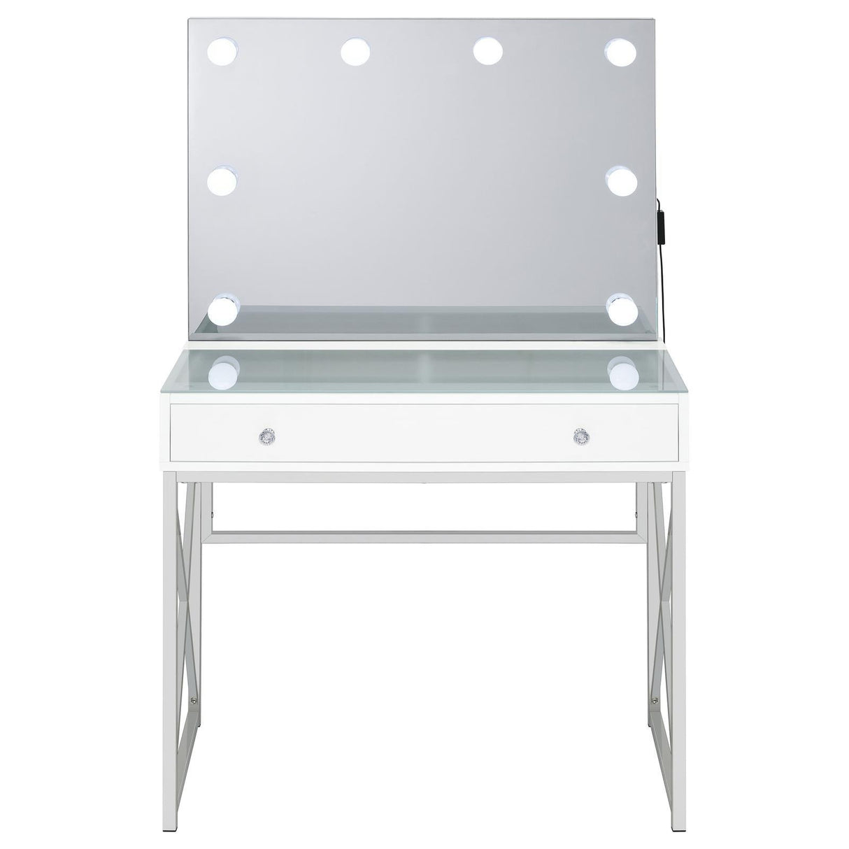 Eliza White and Chrome 2-piece Vanity Set with Hollywood Lighting by Coaster at Eve Furniture