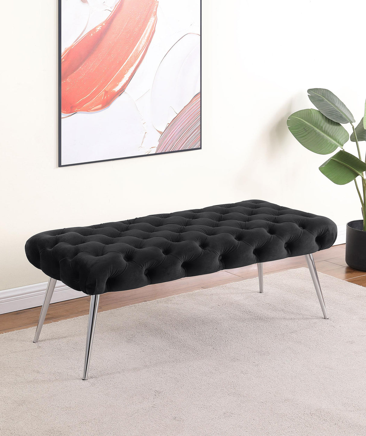 Ella Black Upholstered Tufted Bench Stainless Steel Legs by Coaster at Eve Furniture