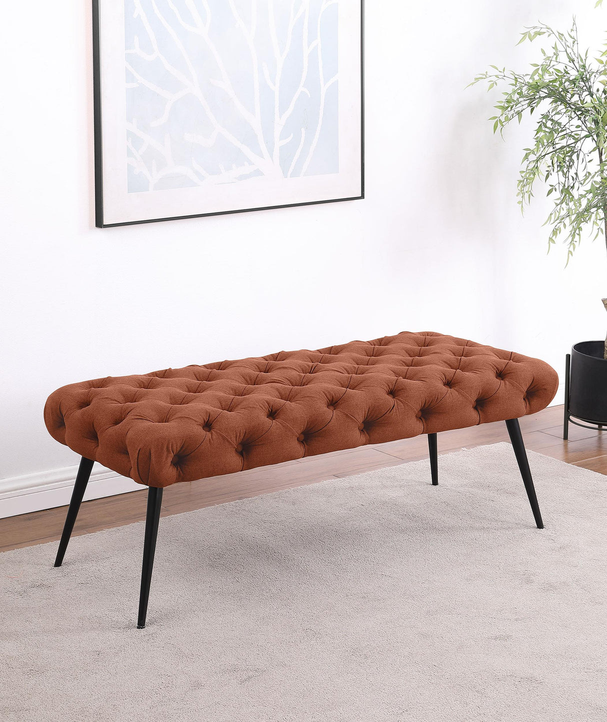 Ella Rust Upholstered Tufted Bench Stainless Steel Legs by Coaster at Eve Furniture