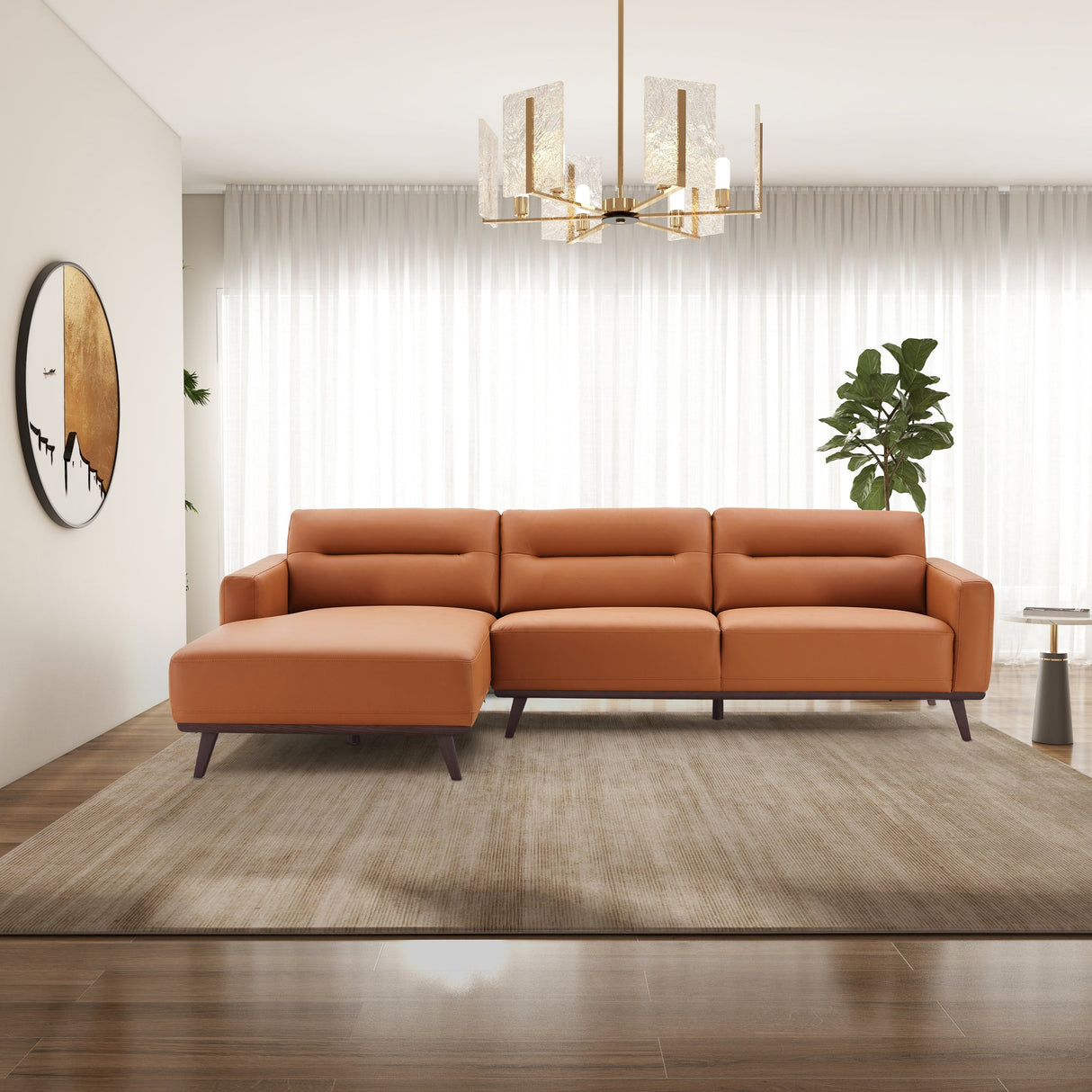 Ella L-Shaped Cognac PU Leather Left Sectional Couch by Ashcroft Imports at Eve Furniture