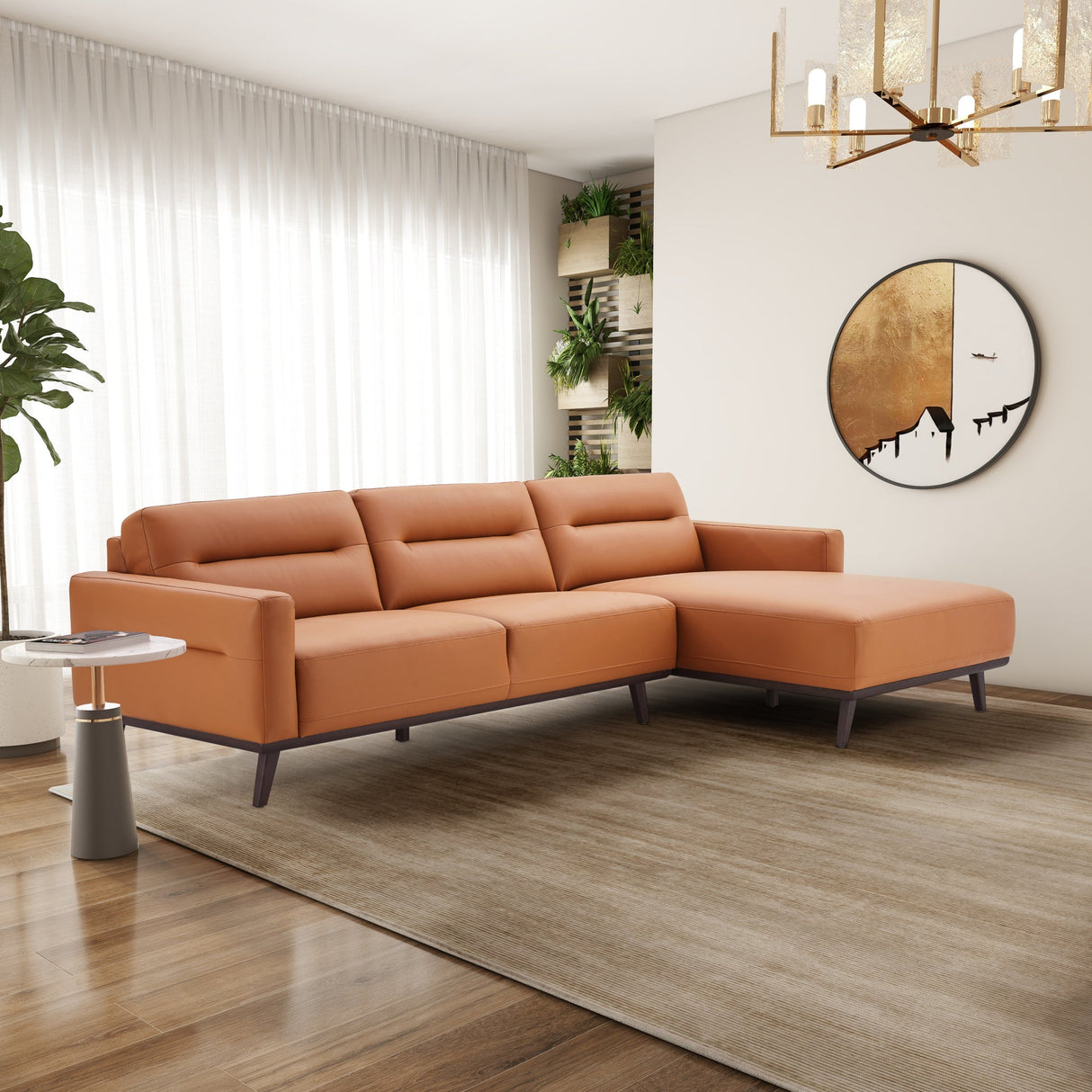 Ella L-Shaped Cognac PU Leather Right Sectional Couch by Ashcroft Imports at Eve Furniture