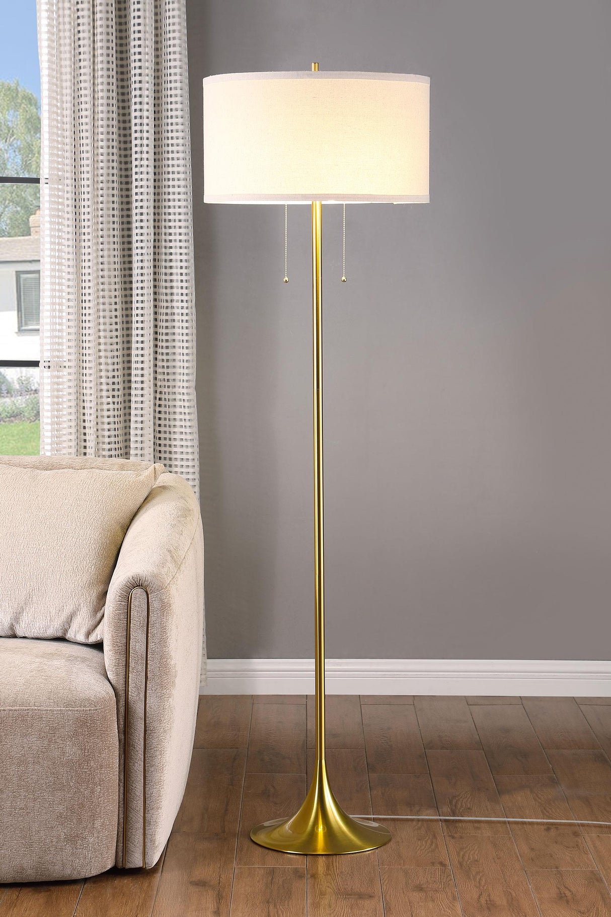 Elmira Gold 65-inch Drum Shade Metal Floor Lamp by Coaster at Eve Furniture