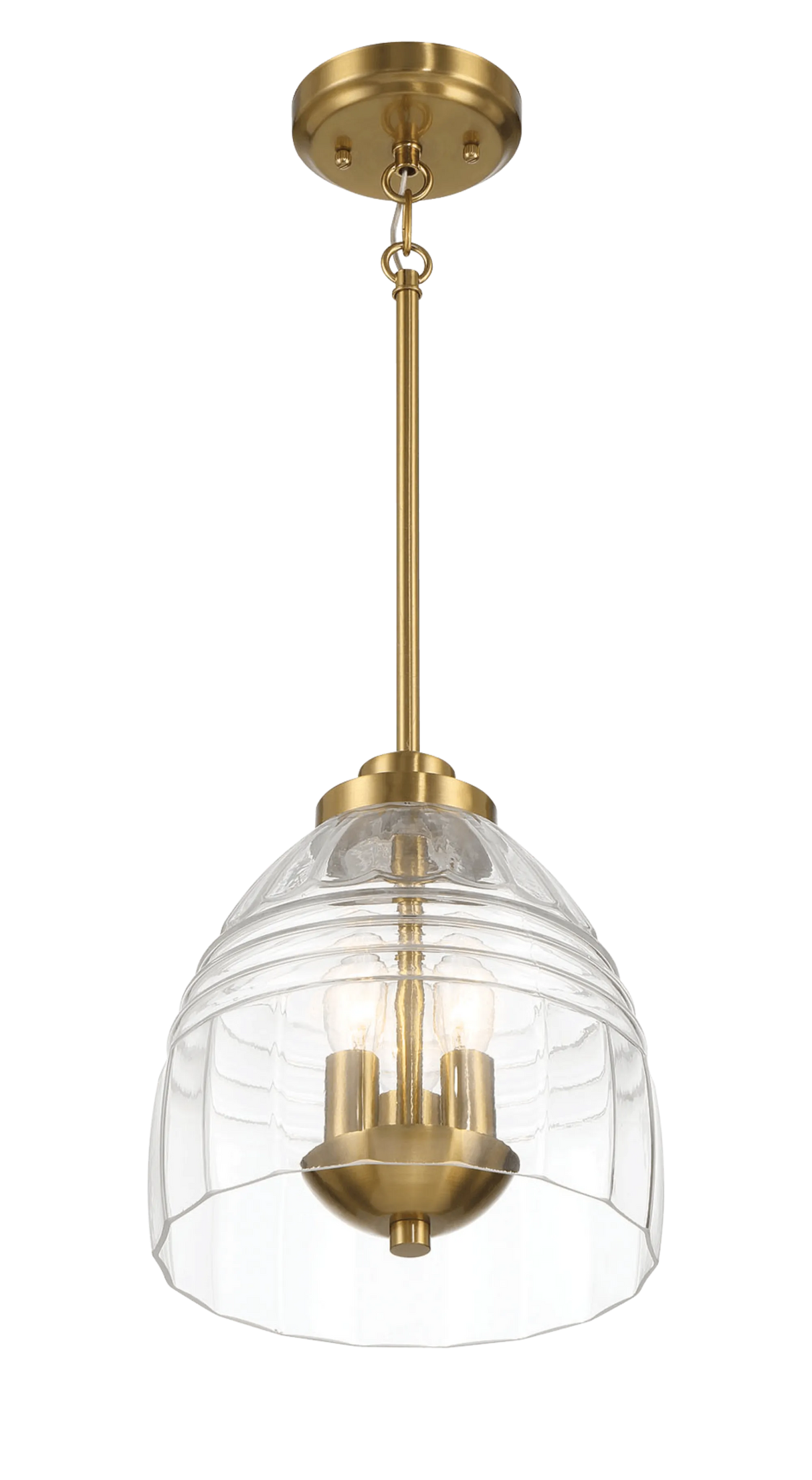 Ember Three Candle Lights Chain Pendant With Clear Glass - Satin Brass by Ashcroft Furniture at Eve Furniture