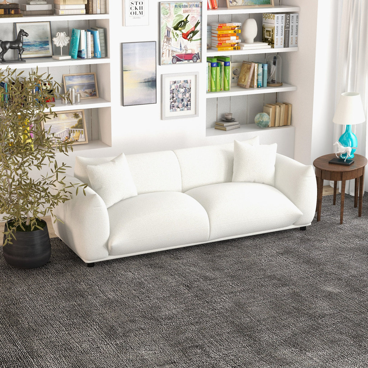 Emma Mid Century Modern Luxury Cream Boucle Sofa by Ashcroft Imports at Eve Furniture