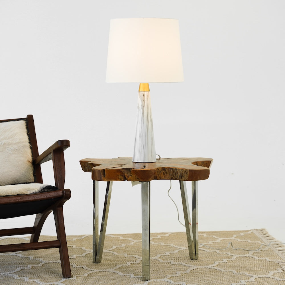 Enclave Hydro Black Table Lamp with On/Off Switch Faux Marble Base Fabric Shade by Ashcroft Furniture at Eve Furniture